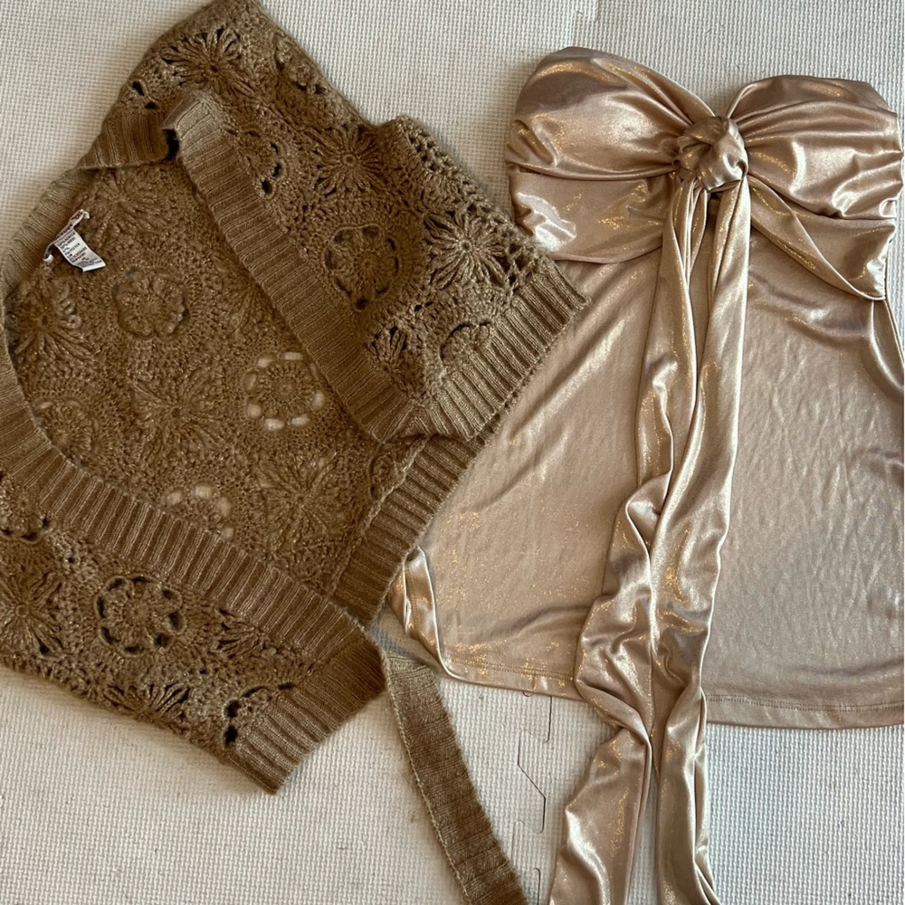 Party time a great gold top and a mini blouse to go it if you like.